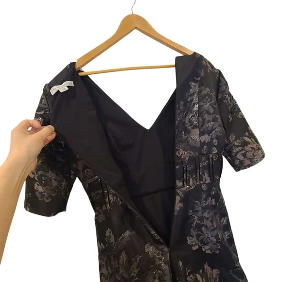 NWT Kay Unger Dress Womens 6 Tall Stella Gown Black Floral Metallic Sleeves Maxi - Picture 8 of 9